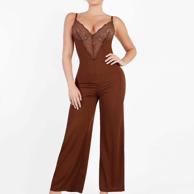 Popilush Lace Built-In Shapewear Set Deep V-Neck Maxi Dress or Wide Leg Jumpsuit Tummy Control Cocktail Party#Tiktokshopbacktoschool